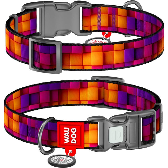 WAUDOG Nylon нашийник для собак з QR паспортом, розмір XS (10 мм, 20-30 см), "Куби 3Д"