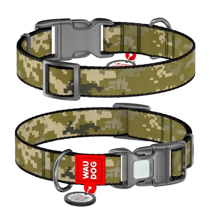 WAUDOG Nylon нашийник для собак з QR паспортом, розмір S (15 мм, 25-35 см), "Мілітарі"