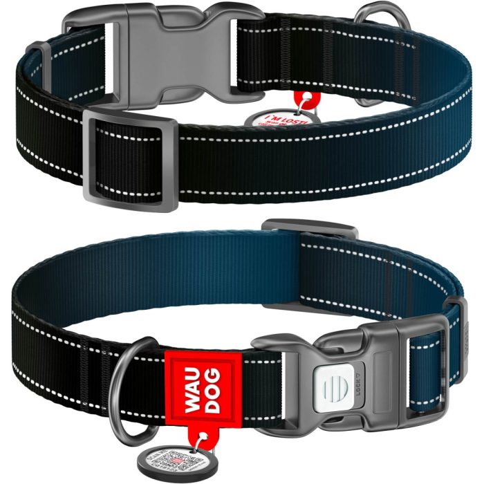 WAUDOG Nylon ошейник для собак с QR паспортом, размер S (15 мм), черный