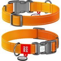 WAUDOG Nylon нашийник для собак з QR паспортом, розмір М (20 мм), помаранчевий