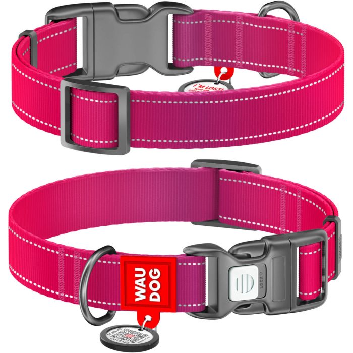 WAUDOG Nylon ошейник для собак с QR паспортом, размер S (15 мм), розовый