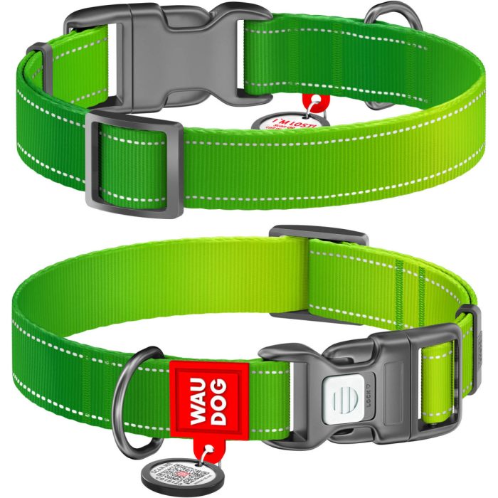 WAUDOG Nylon ошейник для собак с QR паспортом, размер S (15 мм), салатовый