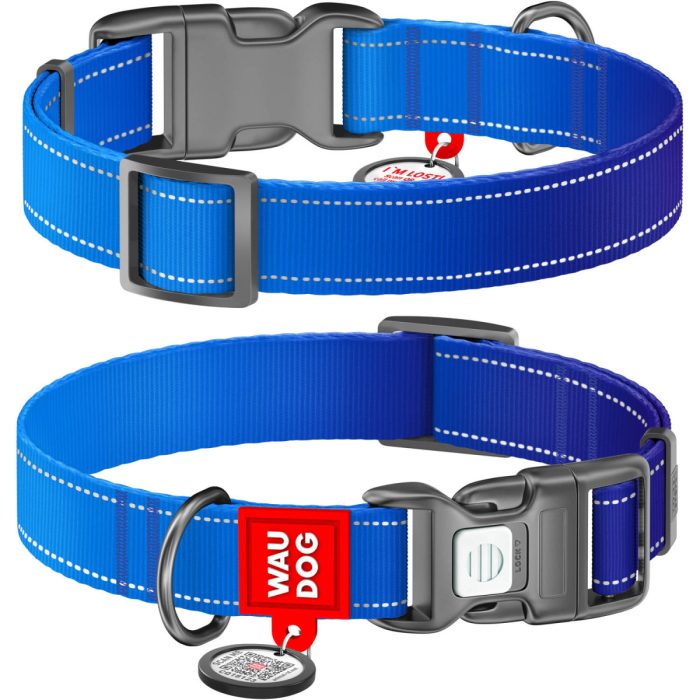 WAUDOG Nylon нашийник для собак з QR паспортом, розмір S (15 мм), синій