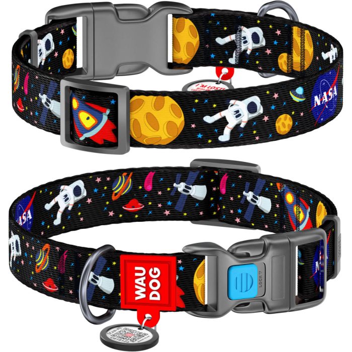 WAUDOG Nylon ошейник для собак с QR паспортом, размер S (15 мм), рисунок NASA