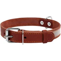 CoLLaR Reflective ошейник для собак кожаный со светоотражающей лентой, S, ширина 20 мм, длина 32-40 см, коричневый