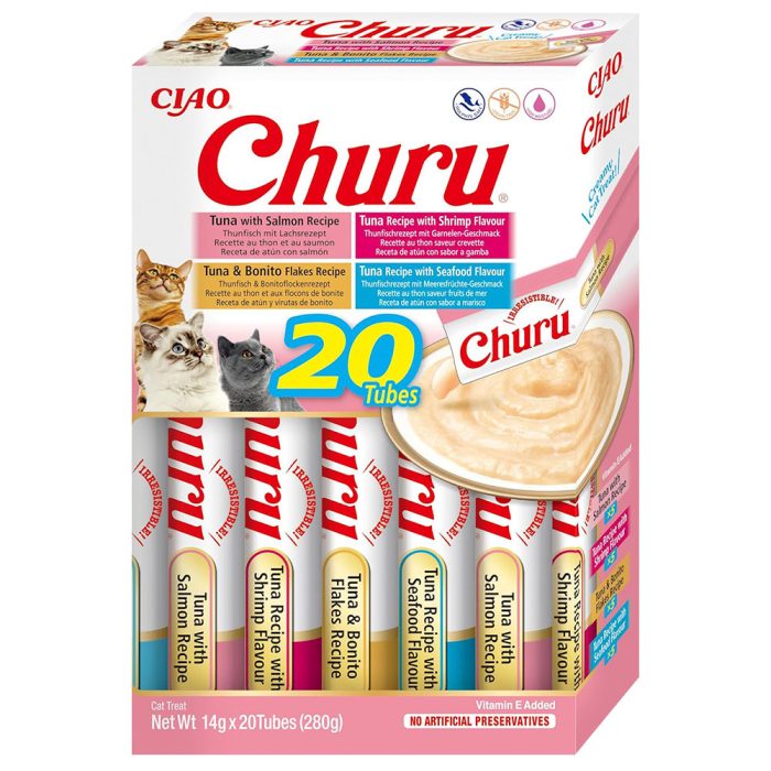INABA Churu Seafood Varieties крем-лакомство для кошек (тунец, морепродукты, лосось, гребешок) 280 г