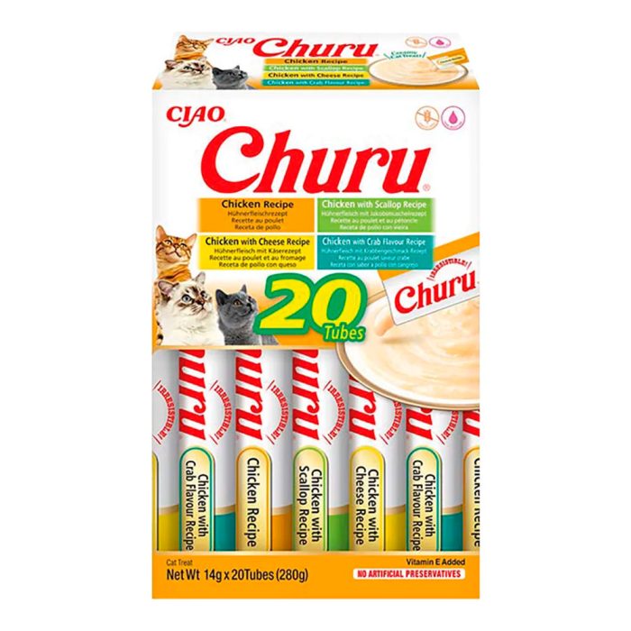 INABA Churu Chicken Varieties крем-лакомство для кошек (курица, гребешок, сыр, креветка) 280 г