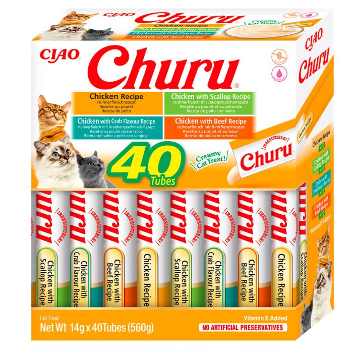 INABA Churu Chicken Varieties крем-лакомство для кошек (курица, гребешок, сыр, креветка) 560 г