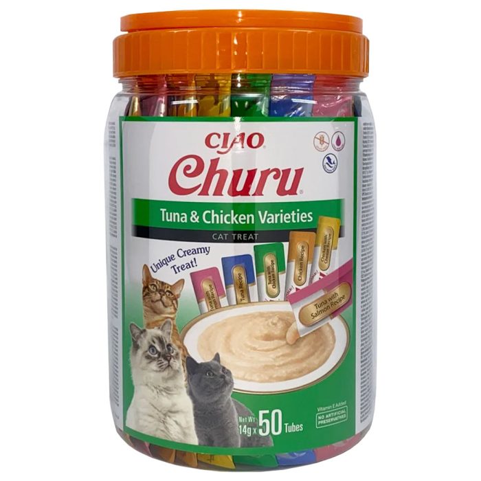 INABA Churu Tuna with Chicken Varieties крем-лакомство для кошек (тунец, курица, гребешок, сыр) 700 г