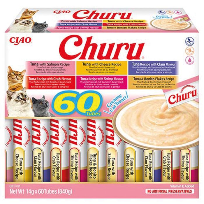 INABA Churu Tuna Varieties крем-ласощі для котів (тунець, лосось, гребінець, краб) 840 г