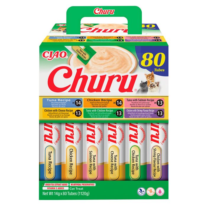 INABA Churu Chicken with Tuna Varieties крем-лакомство для кошек (курица, тунец, гребешок, сыр) 1,12 кг