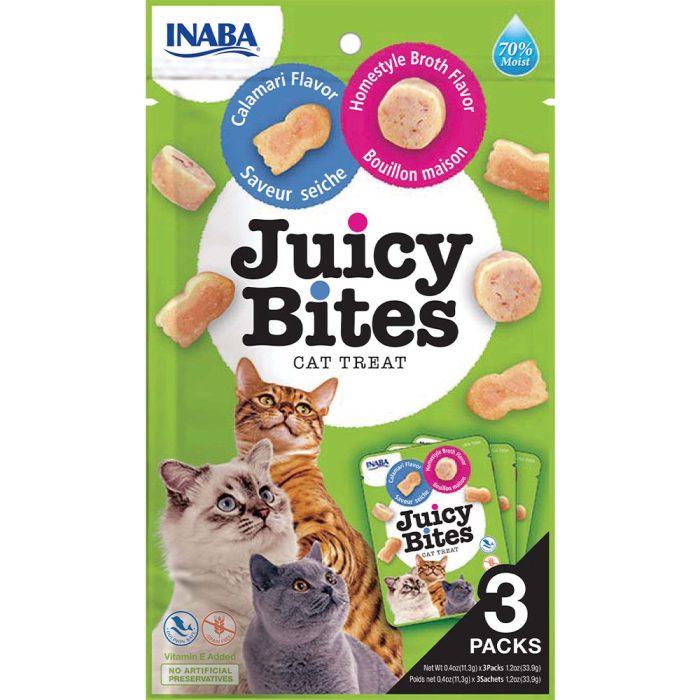 INABA Juicy Bites Homestyle Broth & Calamari Flavor Recipe лакомство для кошек (курица, кальмар) 33,9 г