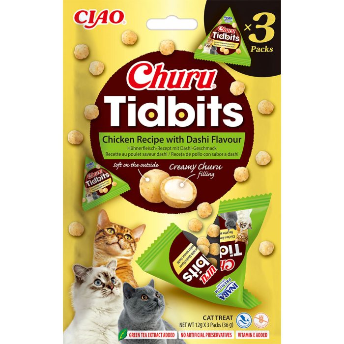 INABA Churu Tidbits Chicken with Dashi Recipe ласощі для котів (курка, бульйон) 36 г