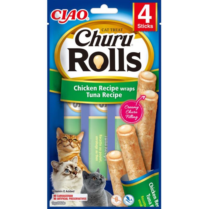 INABA Churu Rolls Chicken with Tuna Recipe лакомство для кошек (курица, тунец) 40 г