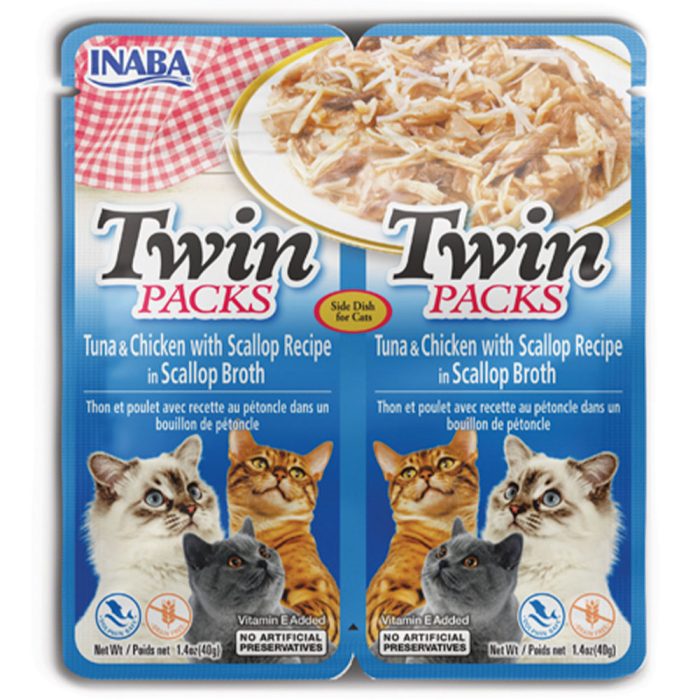 INABA Twin Packs Tuna & Chicken in Scallop Broth Recipe паучи для кошек (тунец, курица, гребешок) 80 г