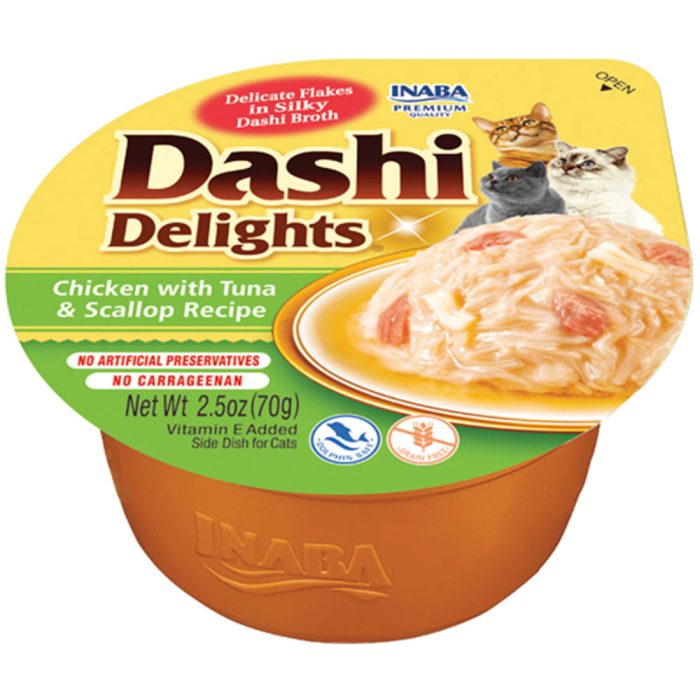 INABA DASHI Delights Chicken with Tuna and Scallop Recipe кусочки в бульоне для кошек (курица, тунец, гребешок) 70 г