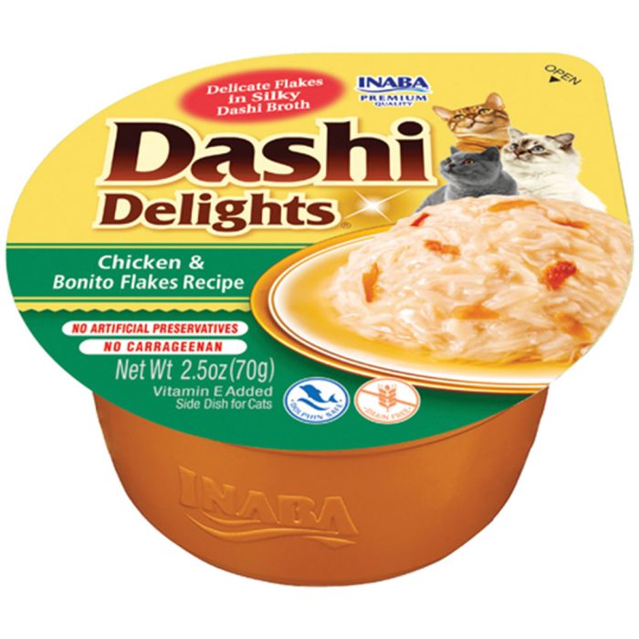 INABA DASHI Delights Chicken with Bonito Flakes Recipe кусочки в бульоне для кошек (курица, бонито) 70 г