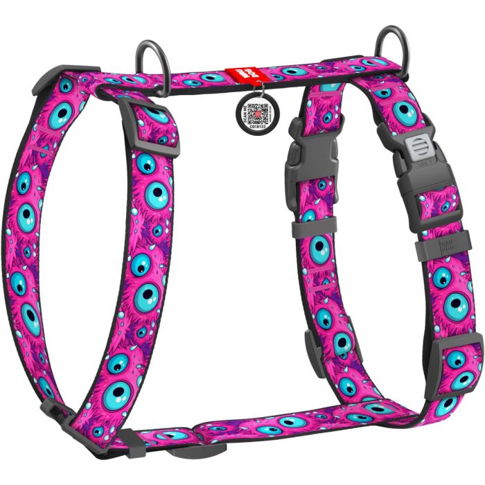 WAUDOG Nylon шлея для собак з QR паспортом, розмір XS (10 мм, B 30-40 см), малюнок "Око монстра"