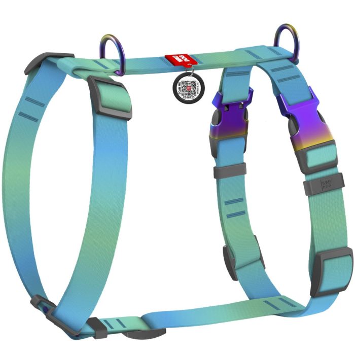 WAUDOG Nylon Recycled шлея для собак з QR паспортом, розмір S (15 мм, A 30-40, B 37-47), градієнт блакитний (посилена фурнітура)