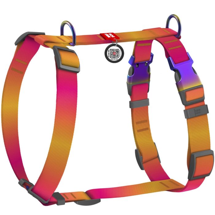 WAUDOG Nylon Recycled шлея для собак с QR паспортом, размер S (15 мм, A 30-40, B 37-47), градиент оранжевый (усиленная фурнитура)