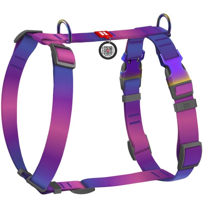 WAUDOG Nylon Recycled шлея для собак з QR паспортом, розмір S (15 мм, A 30-40, B 37-47), градієнт фіолетовий (посилена фурнітура)