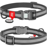 WAUDOG Waterproof ошейник для собак, размер XL (25 мм, 38-58 см), со светоотражателем, пластиковая пряжка-фастекс, серый