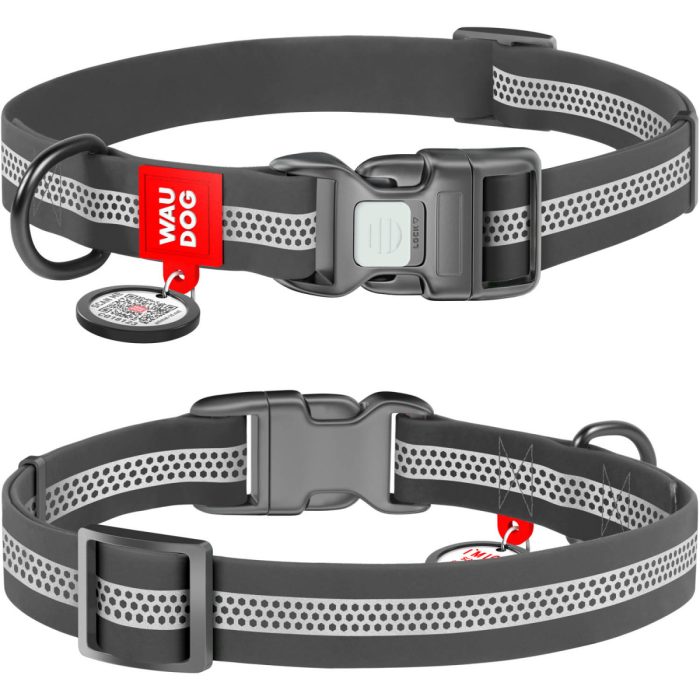 WAUDOG Waterproof ошейник для собак, размер S (15 мм, 25-35 см), со светоотражателем, пластиковая пряжка-фастекс, серый