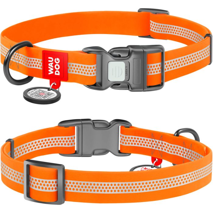 WAUDOG Waterproof ошейник для собак, размер S (15 мм, 25-35 см), со светоотражателем, пластиковая пряжка-фастекс, оранжевый