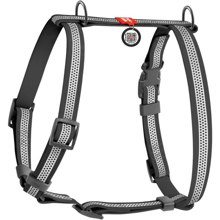 WAUDOG Waterproof шлея для собак, розмір S (15 мм, А 28-42 см, В 34-51 см), анатомічна Н-подібна, зі світловідбивачем, пластикова пряжка-фастекс, сірий
