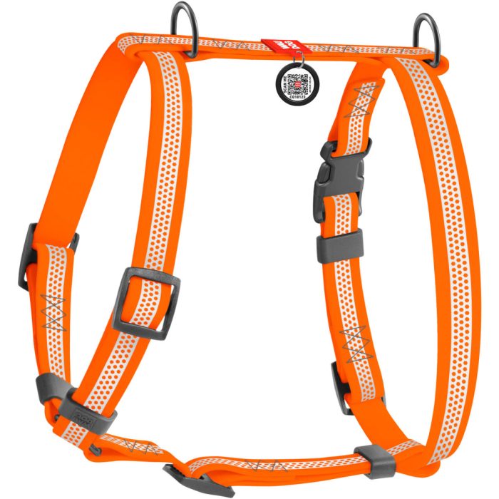 WAUDOG Waterproof шлея для собак, розмір S (15 мм, А 28-42 см, В 34-51 см), анатомічна Н-подібна, зі світловідбивачем, пластикова пряжка-фастекс, помаранчевий