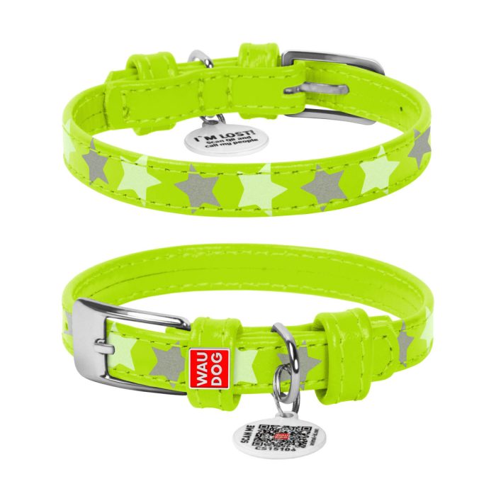 WAUDOG Glamour нашийник для собак, розмір XS (12 мм, 19-25 см), візерунок "Зірочка", світиться у темряві, салатовий