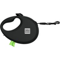 WAUDOG R-leash поводок-рулетка для собак, размер S (3 м, до 12 кг), с контейнером для пакетов, светоотражающая лента, черный