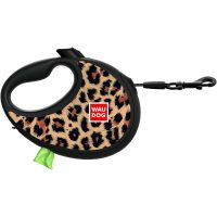 WAUDOG R-leash поводок-рулетка для собак, размер S (3 м, до 12 кг), с контейнером для пакетов, рисунок "Леопард", светоотражающая лента