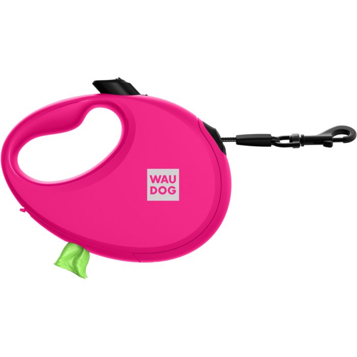 WAUDOG R-leash поводок-рулетка для собак, размер S (3 м, до 12 кг), с контейнером для пакетов, светоотражающая лента, розовый