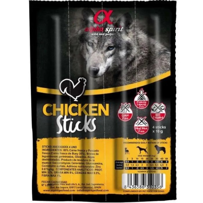Полувлажное лакомство для собак Alpha Spirit DOG Sticks Chicken, палочки с курицей, 4 шт, 40 г