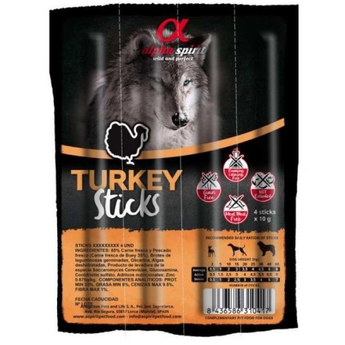Полувлажное лакомство для собак Alpha Spirit DOG Sticks Turkey, палочки с индейкой, 4 шт, 40 г