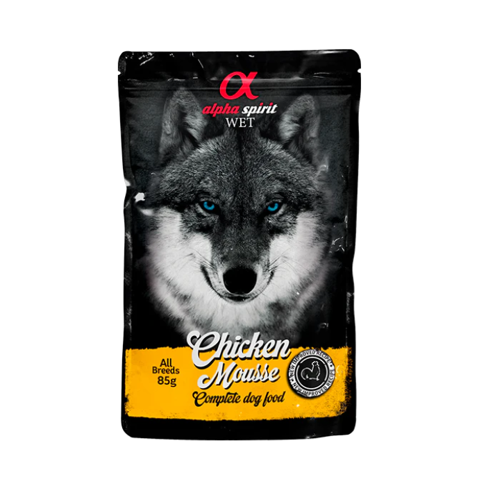 Вологий корм Alpha Spirit MOUSSE, для дорослих собак, курка, мусс, 85 г