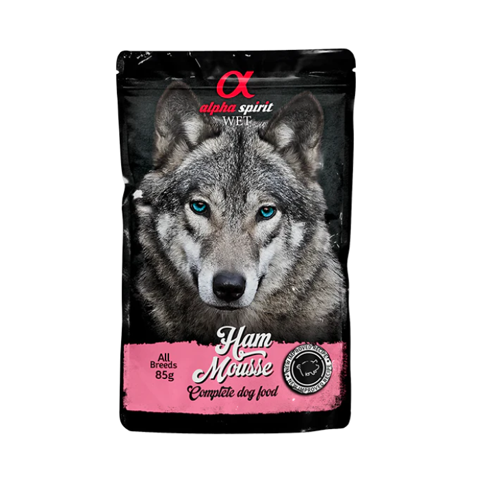 Вологий корм Alpha Spirit MOUSSE, для дорослих собак, шинка, мусс, 85 г