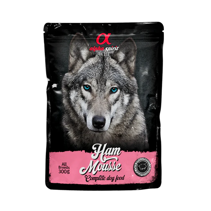 Влажный корм Alpha Spirit MOUSSE, для взрослых собак, ветчина, мусс, 300 г
