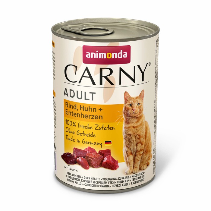 Вологий корм для котів Animonda Carny Adult Beef, Chicken + Duck hearts | 400 г (яловичина, курка та качині сердця)