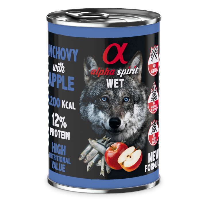 Повнораціонний вологий корм Alpha Spirit ANCHOVY WITH RED APPLE, для дорослих собак, анчоуси з червоним яблуком, 400 г