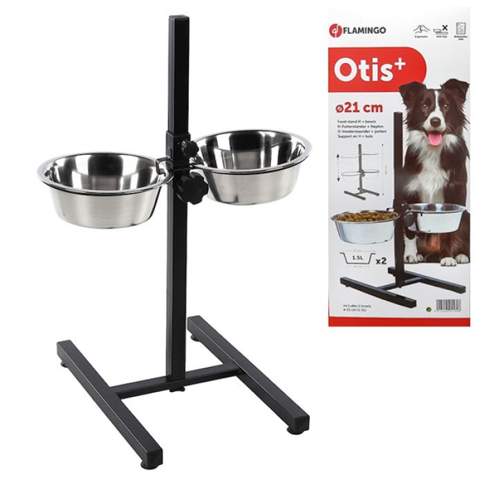 Flamingo  H-Frame With Dishes ФЛАМИНГО две миски для собак на штативе, нержавейка , 2х1.75 л., h=60 см.