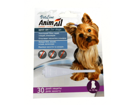 Капли AnimAll VetLine Spot-On от блох и клещей для собак (4-10 кг), 2 мл