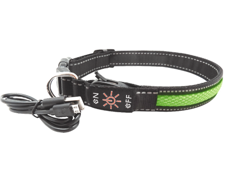 AnimAll ошейник для собак LED, зеленый (с подзарядкой USB), M, 2.5м/40-50см