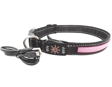 AnimAll нашийник для собак LED, рожевий (з підзарядкою USB), S, L2.5м/30-40см
