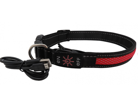 AnimAll ошейник для собак LED, красный (с подзарядкой USB),S,  L2.5м/30-40см