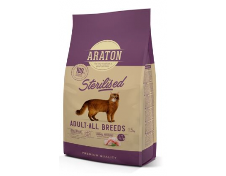 ARATON STERILISED Adult All Breeds Сухий корм для дорослих кішок після стерилізації та схильних до зайвої ваги 15 кг
