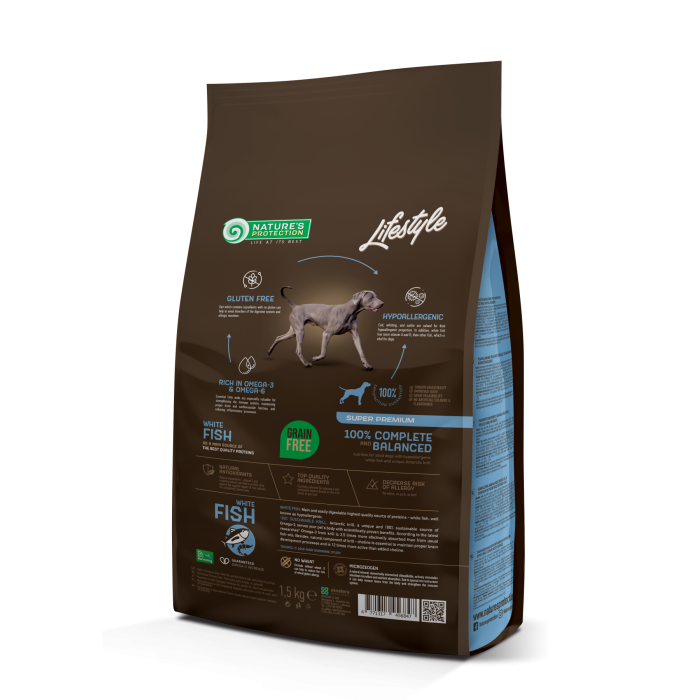 Сухой корм Nature's Protection Lifestyle Grain Free White Fish Adult для собак, с белой рыбой, 1.5 кг
