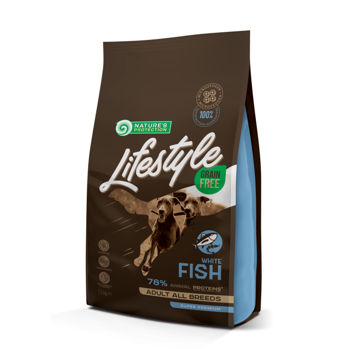 Сухой корм Nature's Protection Lifestyle Grain Free White Fish Adult для собак, с белой рыбой, 1.5 кг