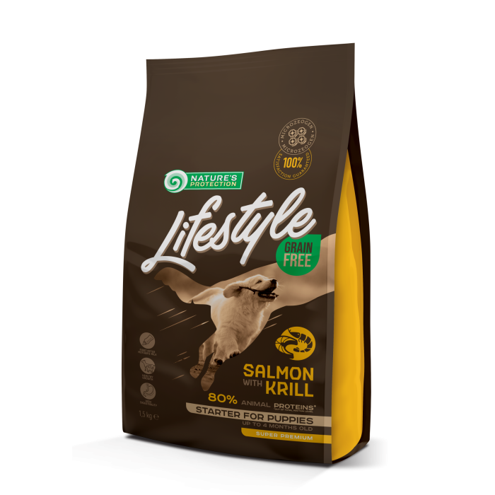 Сухий корм Nature's Protection Lifestyle Grain Free Starter для цуценят, з лососем та крилем, 1.5 кг